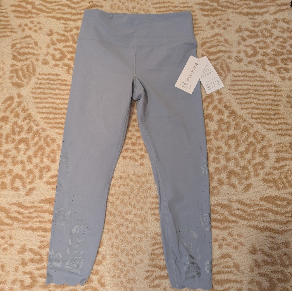 NWT Athleta Elation Eyelet Legging In Pastel Blue With Scalloped Hem